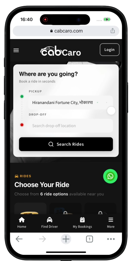 Cabcaro.com mobile app - Book cab and auto rides online in India